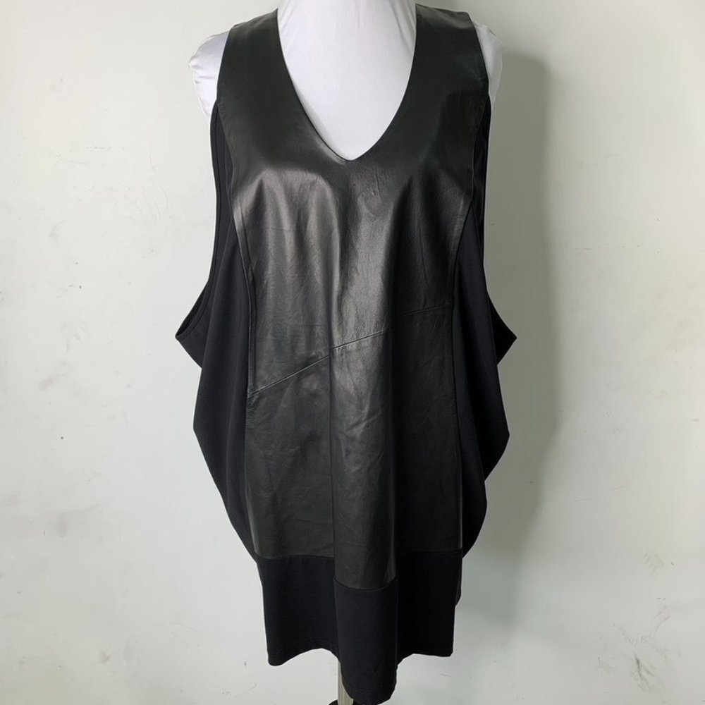 Demoo Women's Black 100% Lambskin Leather Blend Tunic Tank Top Size Large